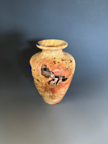 WT #283, Vase from Boxelder Burl with Lapis inlay.