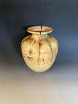 WT #285, Vase from Cottonwood with Turquoise and Jet inlay.