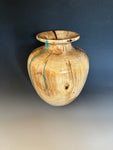 WT #285, Vase from Cottonwood with Turquoise and Jet inlay.