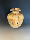 WT #285, Vase from Cottonwood with Turquoise and Jet inlay.