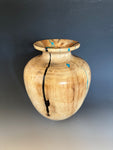 WT #285, Vase from Cottonwood with Turquoise and Jet inlay.