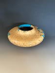 WT #286, Hollow Form Vessel from Boxelder Burl with crushed Turquoise inlay.