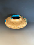 WT #286, Hollow Form Vessel from Boxelder Burl with crushed Turquoise inlay.