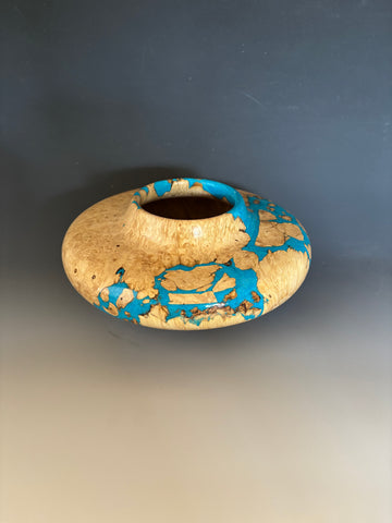 WT #286, Hollow Form Vessel from Boxelder Burl with crushed Turquoise inlay.