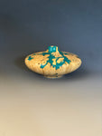 WT #287, Hollow Form Vessel from Boxelder Burl with crushed Chrysocolla inlay.