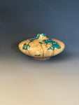 WT #287, Hollow Form Vessel from Boxelder Burl with crushed Chrysocolla inlay.