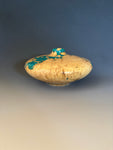 WT #287, Hollow Form Vessel from Boxelder Burl with crushed Chrysocolla inlay.