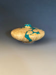 WT #287, Hollow Form Vessel from Boxelder Burl with crushed Chrysocolla inlay.