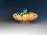 WT #287, Hollow Form Vessel from Boxelder Burl with crushed Chrysocolla inlay.