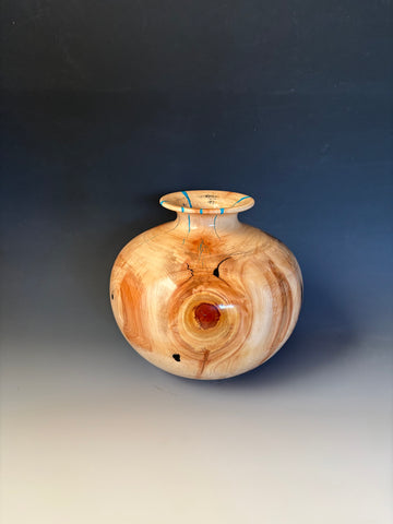 WT #288, Vase from Spalted Aspen with Turquoise and Jet inlay.