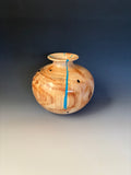 WT #288, Vase from Spalted Aspen with Turquoise and Jet inlay.