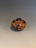 Wt # 290, Miniature Hollow Form Vessel from Jarrah Burl with Jet inlay.