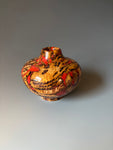 WT #292 Miniature Hollow Form Vessel from Jarrah Burl with Red Coral inlay.