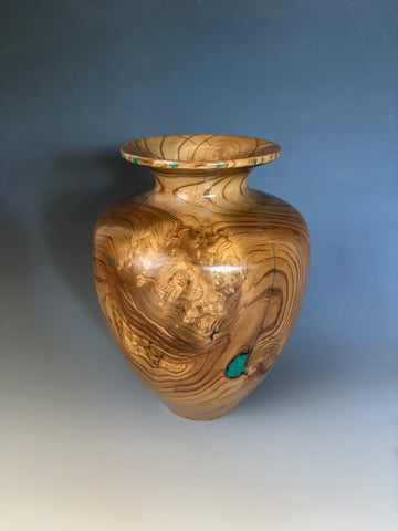 WT #294, Vase from Russian Olive with Malachite inlay.