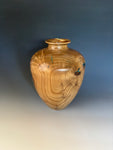 WT #295, Vase from Russian Olive Burl with crushed Chrysocolla inlay.