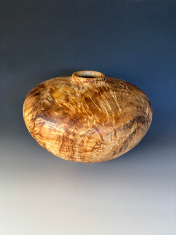 WT #296, Hollow Form Vessel from Spalted Cottonwood with Jet inlay.