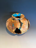 WT #300, Hollow Form Vessel from Tamarisk with Turquoise inlay.