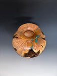 WT #301, Live Edge Tamarisk Hollow Form with Crushed Chrysocolla inlay.