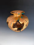WT #301, Live Edge Tamarisk Hollow Form with Crushed Chrysocolla inlay.