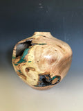 WT #144, Live Edge Hollow Form Vessel from Tamarisk with Malachite inlay.