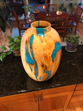 WT #89, Hollow Form Vessel from “Rich Lighter” Ponderosa Pine with Turquoise & Jet inlay