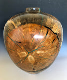 WT #152, Hollow Form Vessel from Beetle Killed Ponderosa Pine with Malachite and Jet inlay.