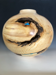 WT #113, Hollow Form Vessel from “Rich Lighter” Ponderosa Pine with Turquoise inlay.