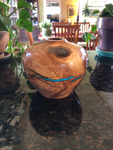 WT #102, Hollow Form Vessel from Spalted Crabapple with Turquoise inlay.  NFS.