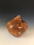 WT #45, Live Edge Hollow Form Vessel from Cresthaven Peach with Malachite inlay.  SOLD