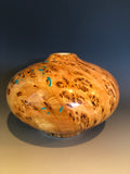 WT #158, Hollow Form Vessel from Douglas Fir Burl with Turquoise inlay.