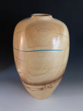 WT #92, Hollow Form Vessel from Spalted Aspen with Turquoise & Jet inlay.