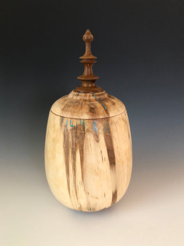 WT #51, Hollow Form Vessel from Spalted Aspen with Chrysocolla inlay.