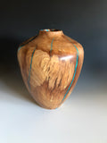 WT #91, Hollow Form Vessel from Spalted Crab Apple with Turquoise inlay.