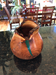 WT #46, Live Edge Hollow Form Vessel from Cresthaven Peach with Malachite inlay.  SOLD