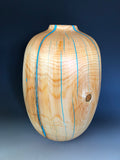 WT #163, Hollow Form Bottle from Beetle Killed Ponderosa Pine with Turquoise inlay.