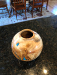 WT #74, Hollow Form Vessel of Spalted Aspen with Turquoise inlay.  SOLD
