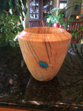 WT #14,  Hollow Form Vase from Japanese Elm with Turquoise inlay.  SOLD