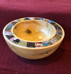 WT #116, Bowl from Ponderosa Pine with assorted mineral lapidary inlay.