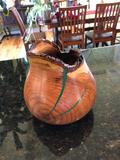 WT #46, Live Edge Hollow Form Vessel from Cresthaven Peach with Malachite inlay.  SOLD