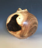 WT #137, Live Edge Hollow Form Vessel from Tamarisk with Malachite inlay.