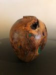 WT #88, Hollow Form Vessel from Spalted Crabapple Rootball with Malachite inlay.  Nfs