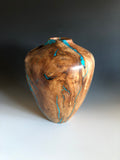 WT #91, Hollow Form Vessel from Spalted Crab Apple with Turquoise inlay.