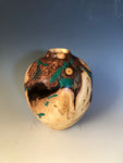 WT #122, Hollow form Vessel from Pinyon Pine with Malachite inlay.