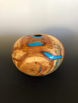 WT #90, Hollow,Form Vessel from Spalted Aspen with Turquoise inlay.