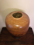 WT #129, Large Hollow Form Vessel from Sycamore with Malachite inlay.
