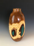 WT #61, Hollow Form Vessel from Russian Olive with Malachite inlay