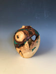 WT #122, Hollow form Vessel from Pinyon Pine with Malachite inlay.