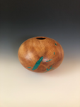 WT #44, Hollow Form Vessel, “Rich Lightered” Ponderosa Pine with Malachite inlay.