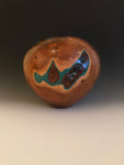 WT #52, Hollow Form Vessel from Peach with Malachite inlay