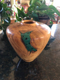 WT #134, Hollow Form Vessel with malachite and jet inlay from Ponderosa Pine